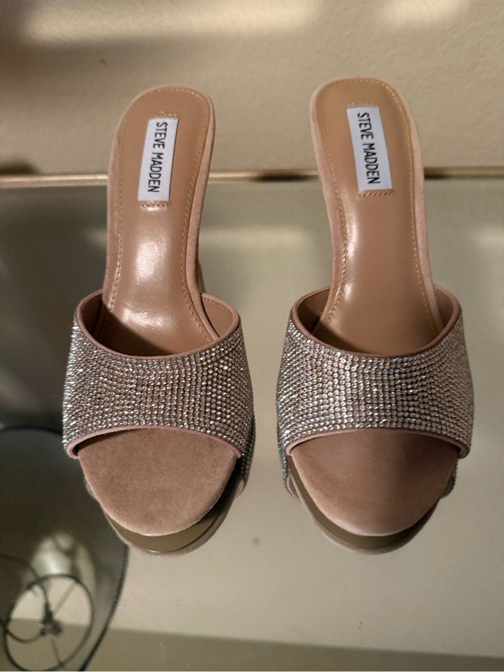Steve Madden Blush Tan Rhinestone Slide Mules